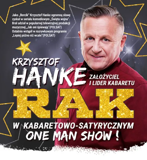 Plakat: Krzysztof Hanke „Bercik”, kabaretowo-satyryczny one man show