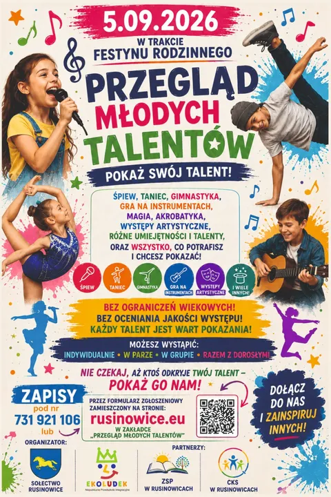 Plakat: Przegląd Młodych Talentów, 5.09.2026, w trakcie samego festynu